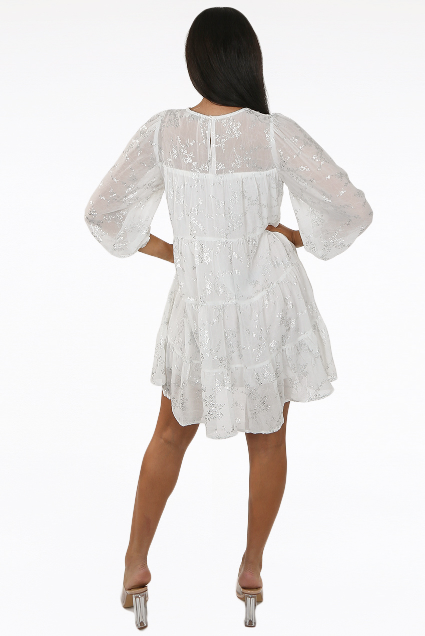 Metallic Floral Print Frilled Shift Dress- Buy Fashion Wholesale in The UK