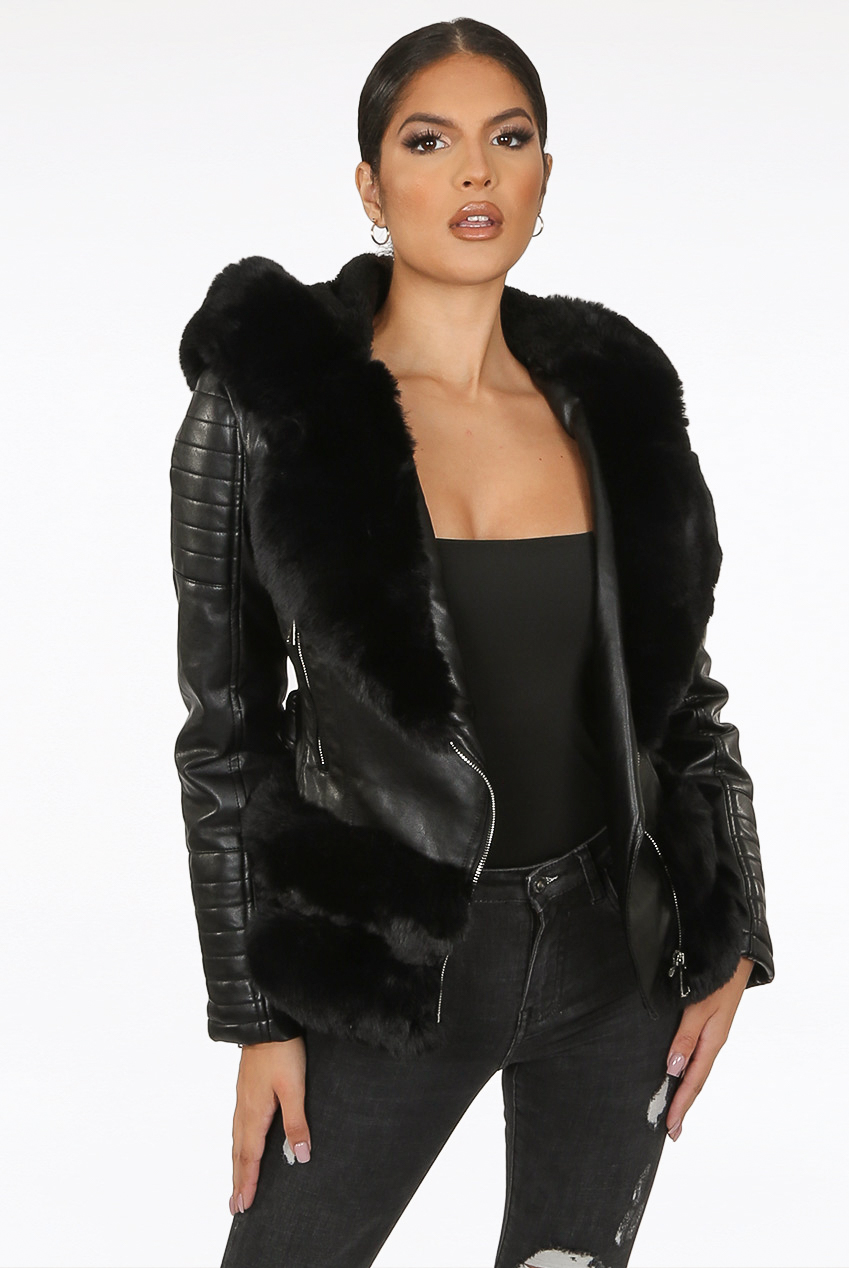 fur trim biker jacket