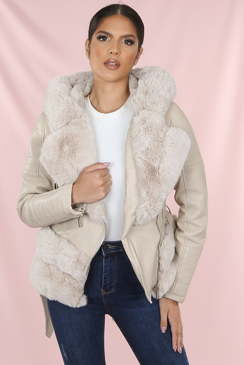 fur jacket with leather trim