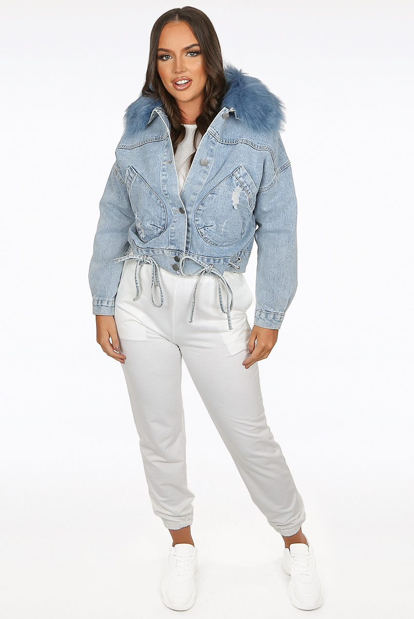 i saw it first denim fur jacket