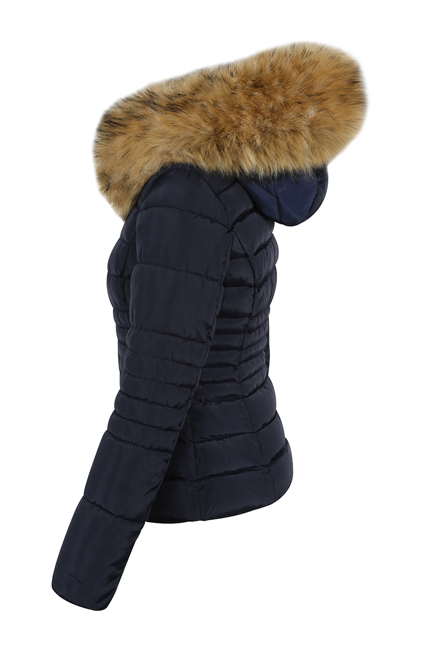 navy puffer jacket with fur hood