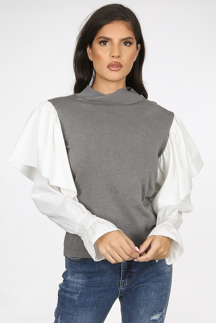 white frill sleeve jumper