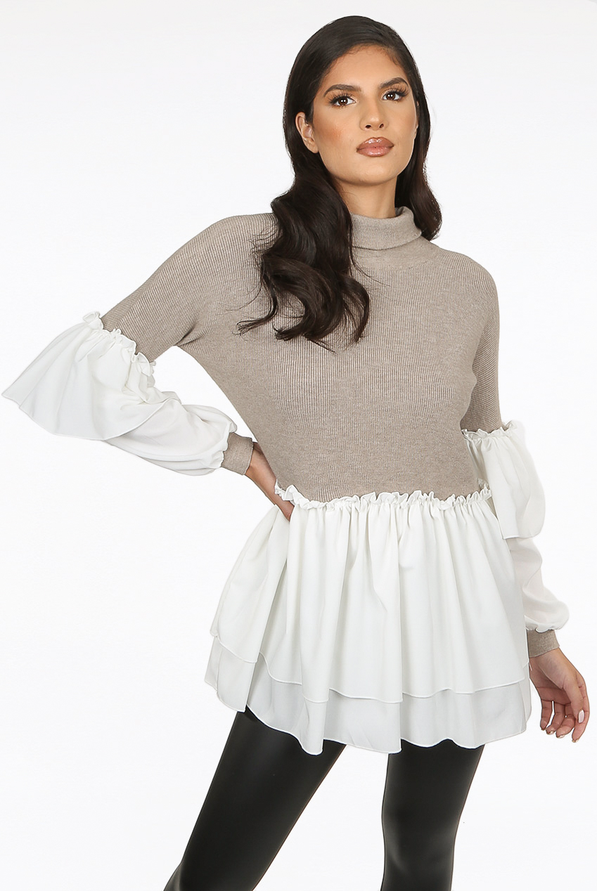 Ribbed High Neck Peplum Jumper Buy Fashion Wholesale in The UK