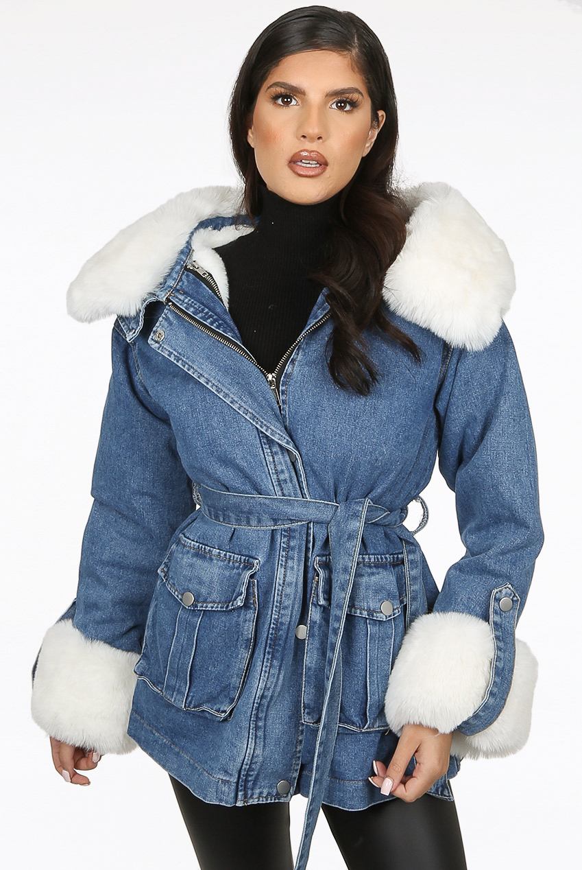 denim jacket with fur hood