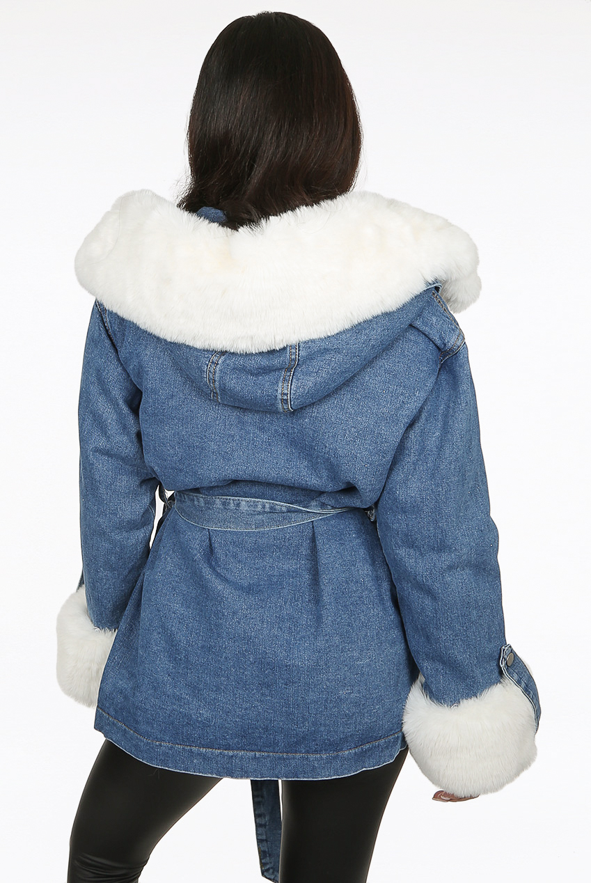 denim jacket with fur hood