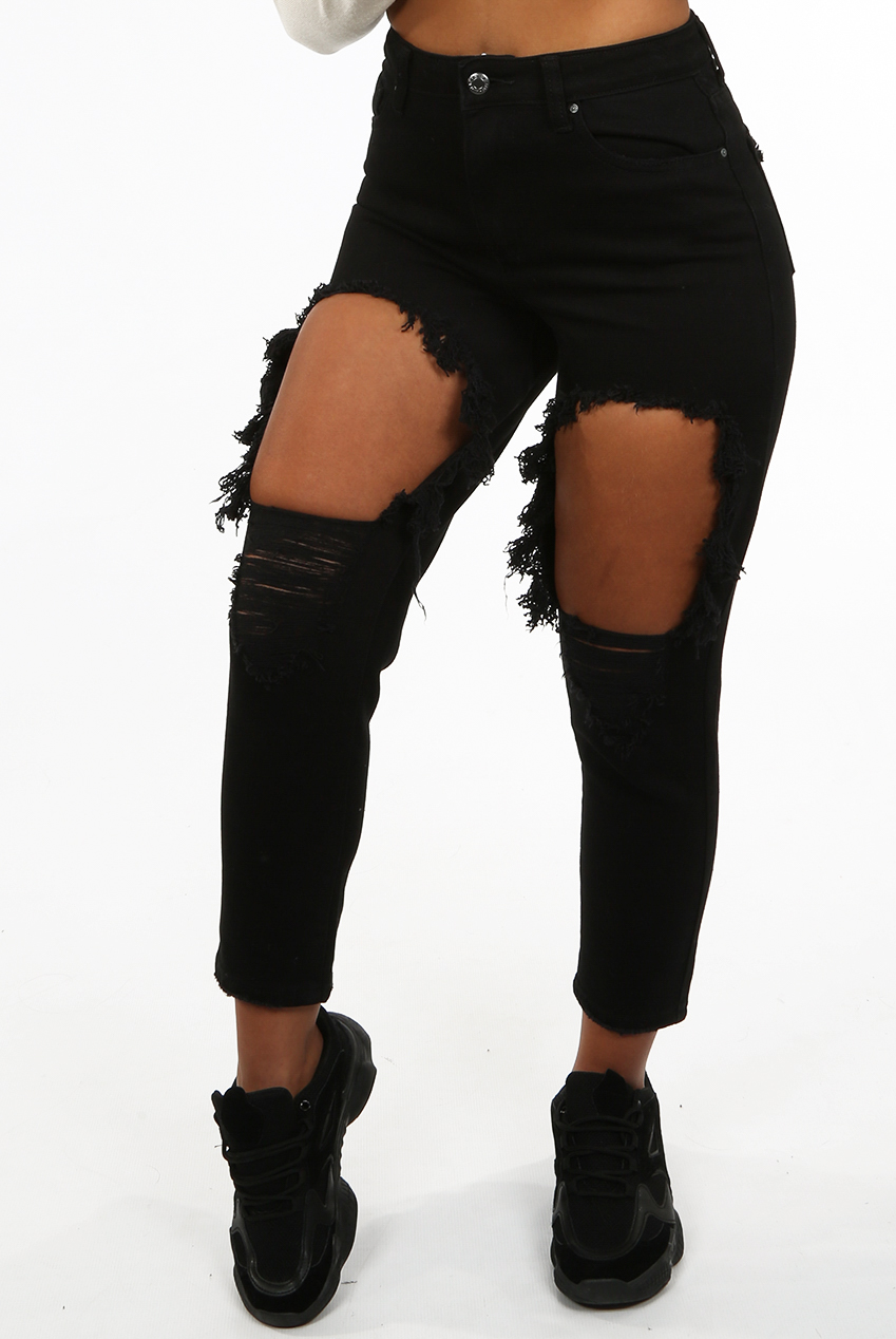 Black extreme hot sale ripped jeans