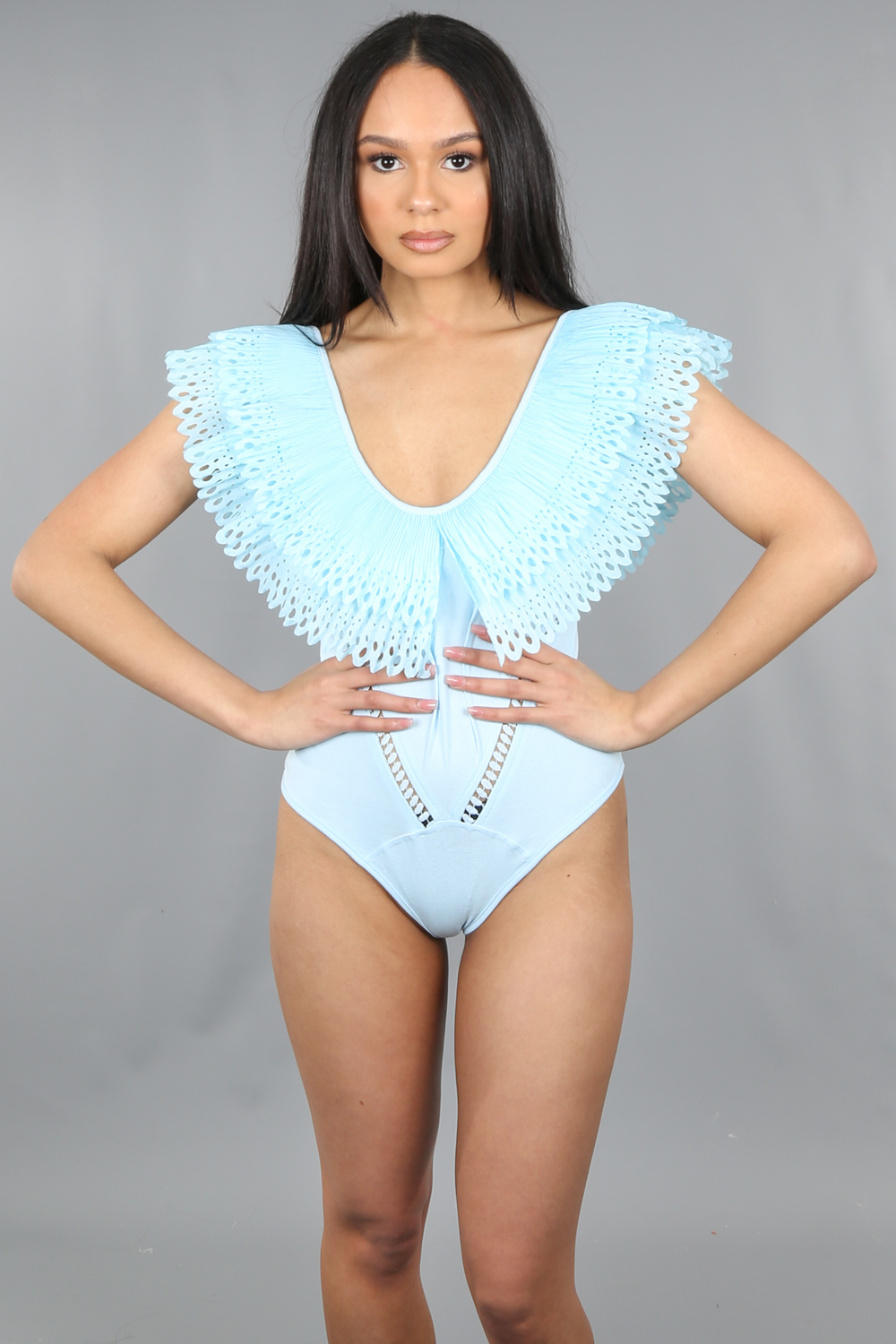 Laser Cut Frill Neck Bodysuit - Buy Fashion Wholesale in The UK