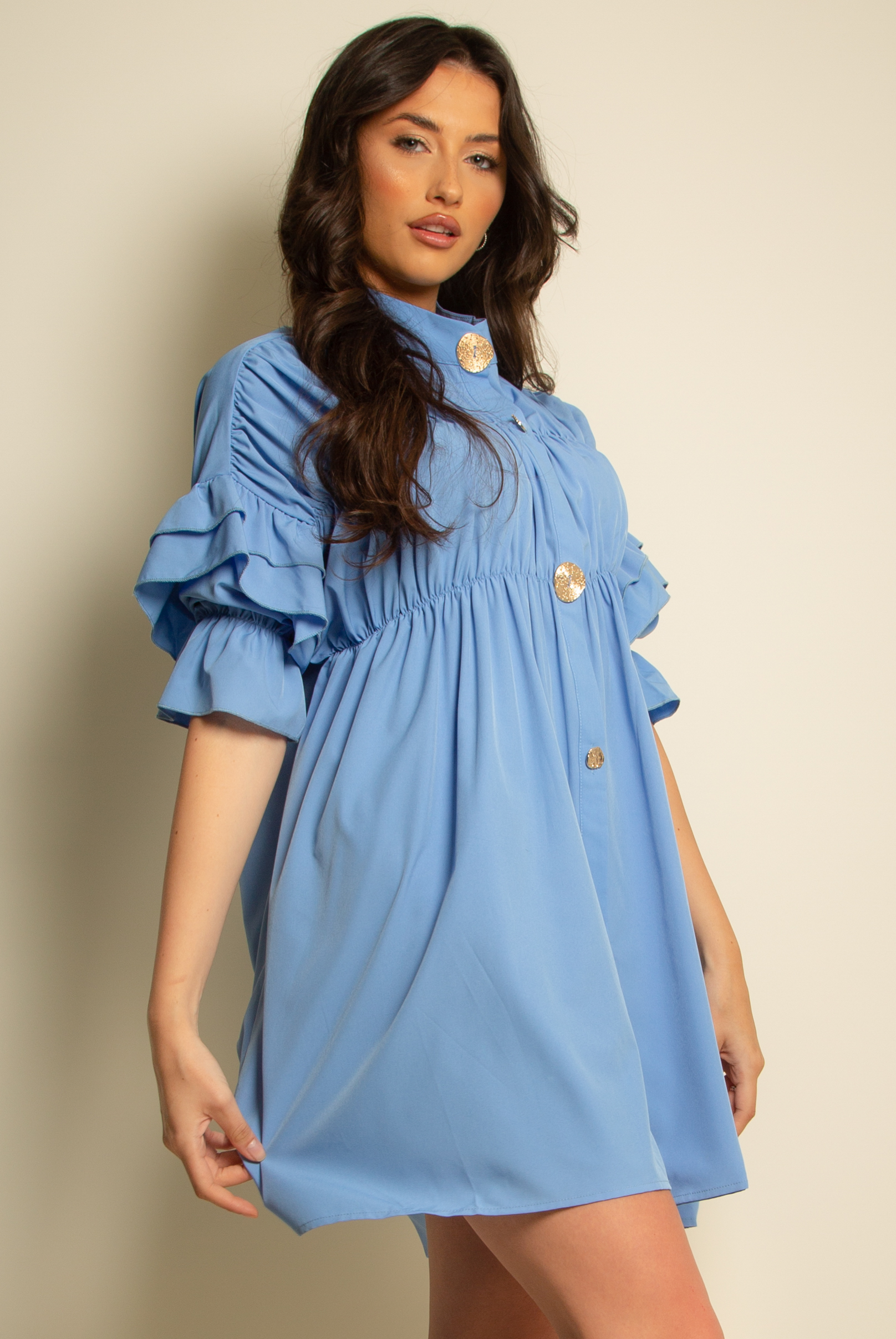 frill sleeve shirt dress