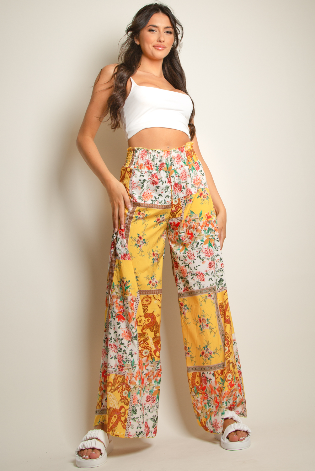 Plus Floral Print Wrap Hem Tie Front Wide Leg Trousers | SHEIN UK