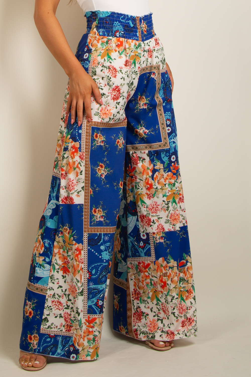 Navy Floral Printed Palazzo With One Side Pocket