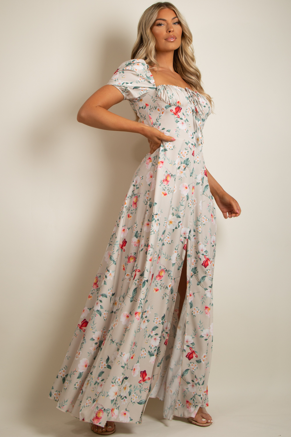 Floral Print Maxi Dress With Slit - Buy 