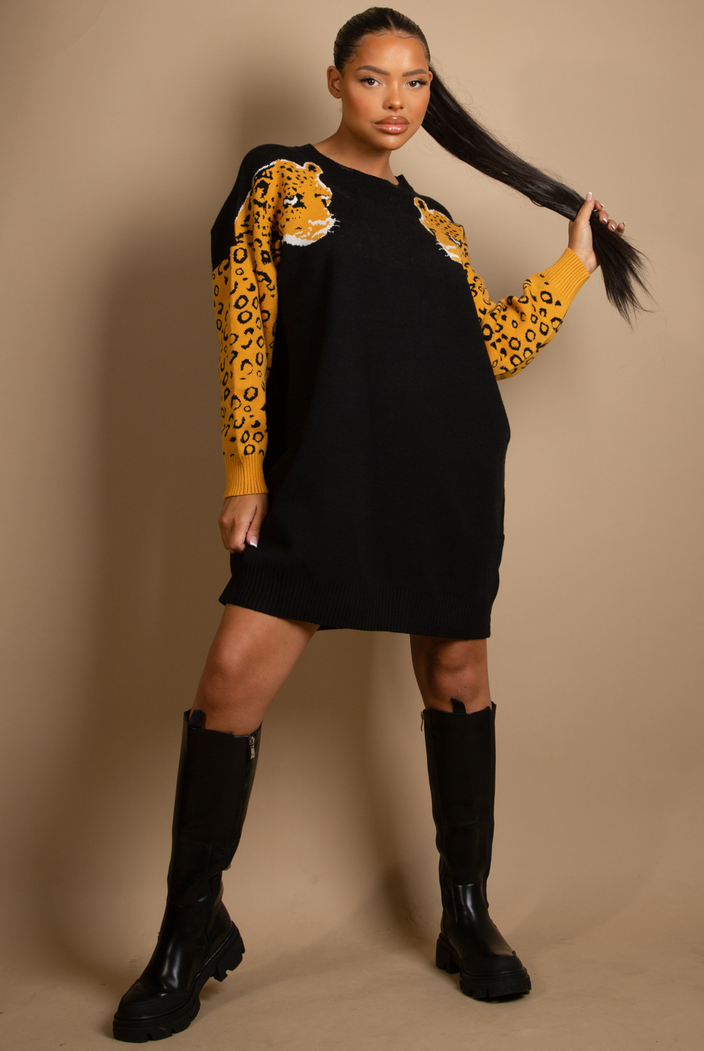 Leopard Print Round Neck Jumper Dress 