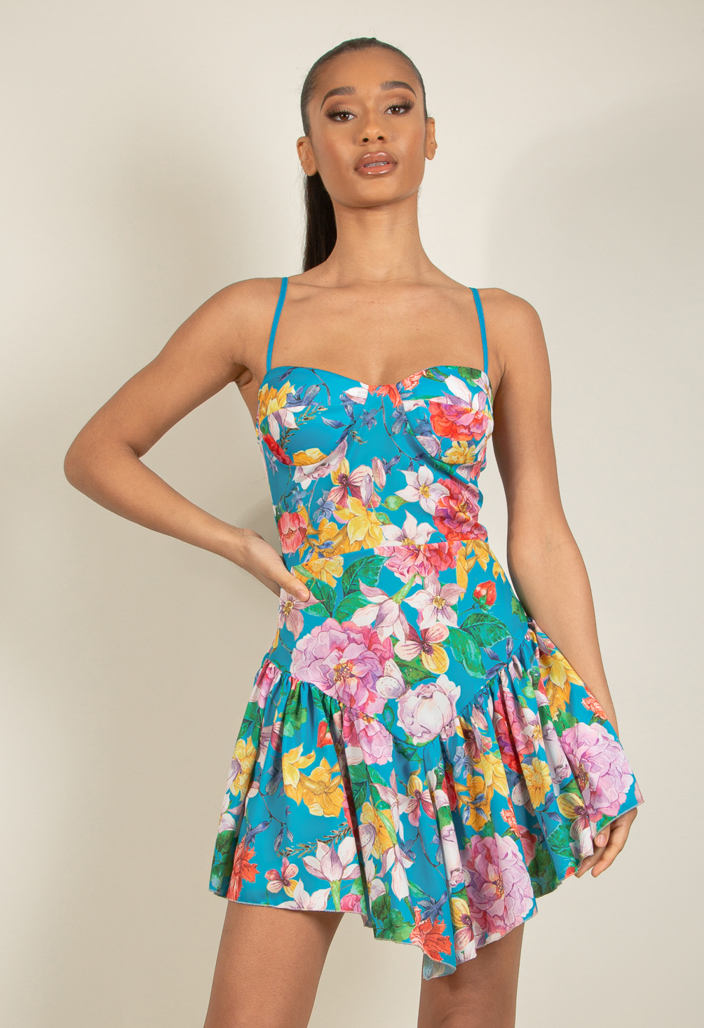 Floral Bustier Mini Dress With Ruffle Hem - Buy Fashion Wholesale