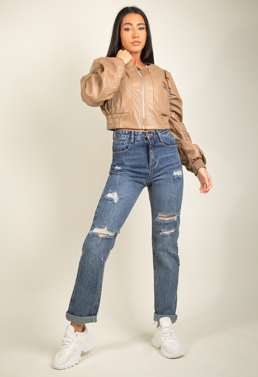 Blue Ripped Straight Leg Jeans- Buy 