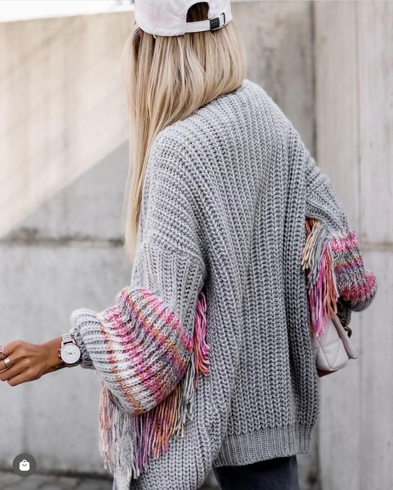 Tassel Sleeve Knitted Cardigan - Buy 