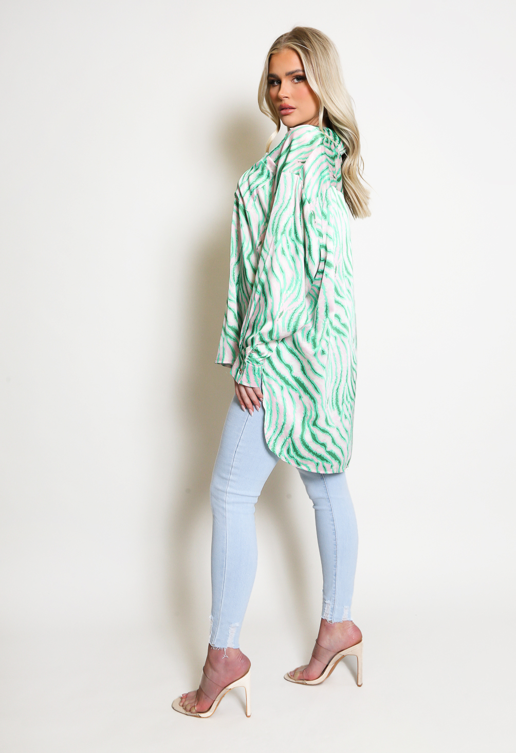 Plus Size Abstract Zebra Print Button-Down Shirt