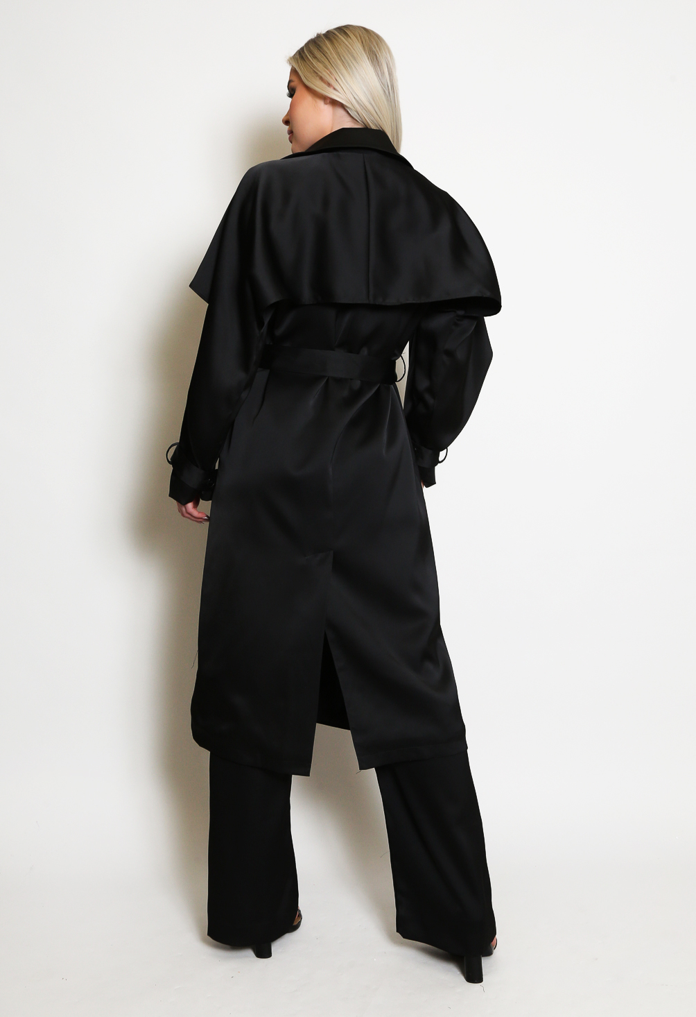 AKM 【C046】 washed satin trench coat AKM 【C046】 Washed Satin Trench Coat