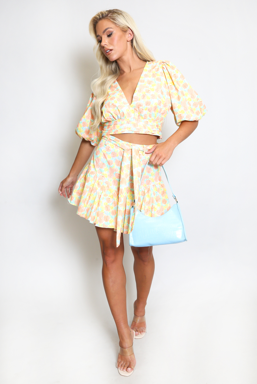 Floral Print Button-Up Top And Skirt Set