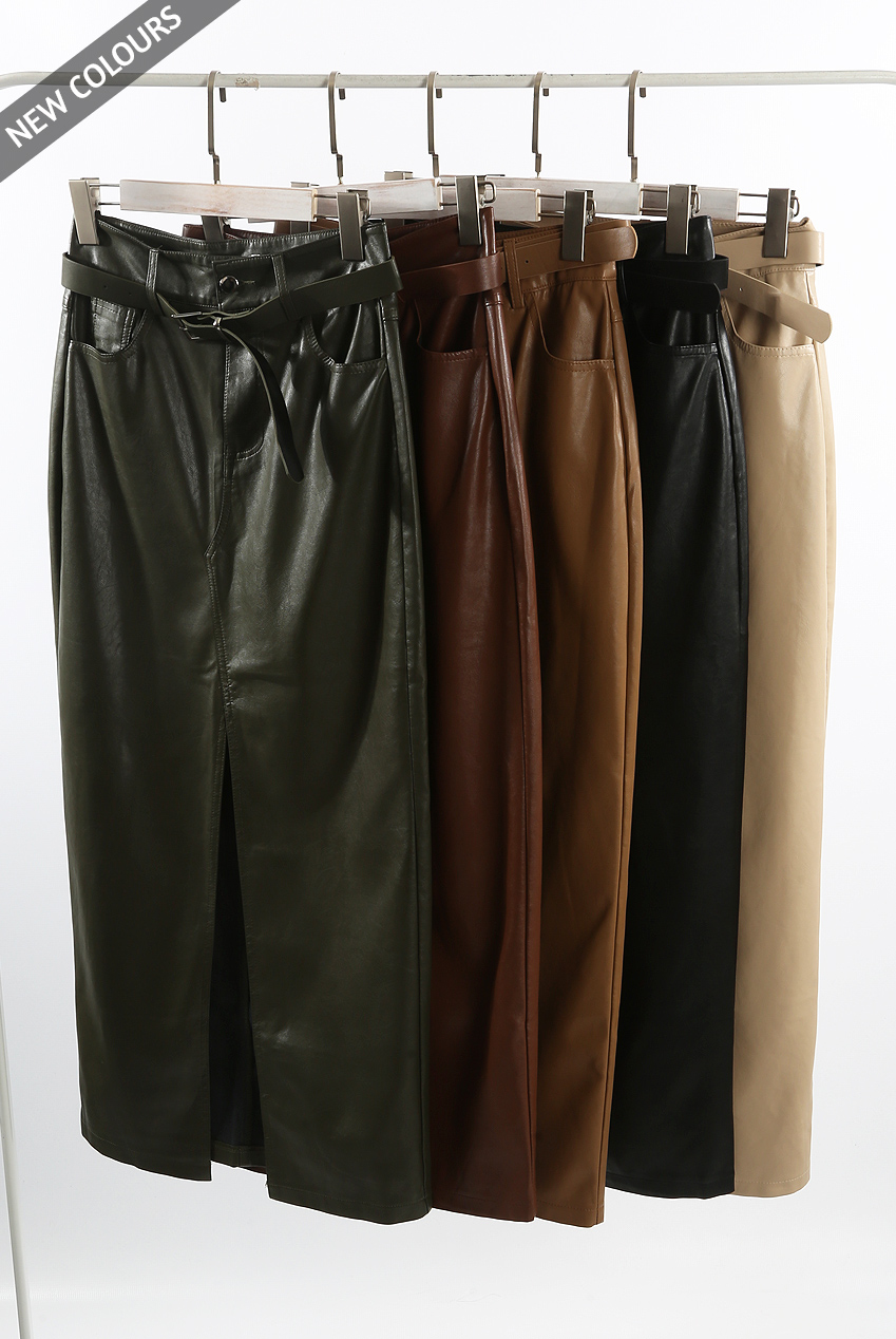 PU Pleated Midi Skirt