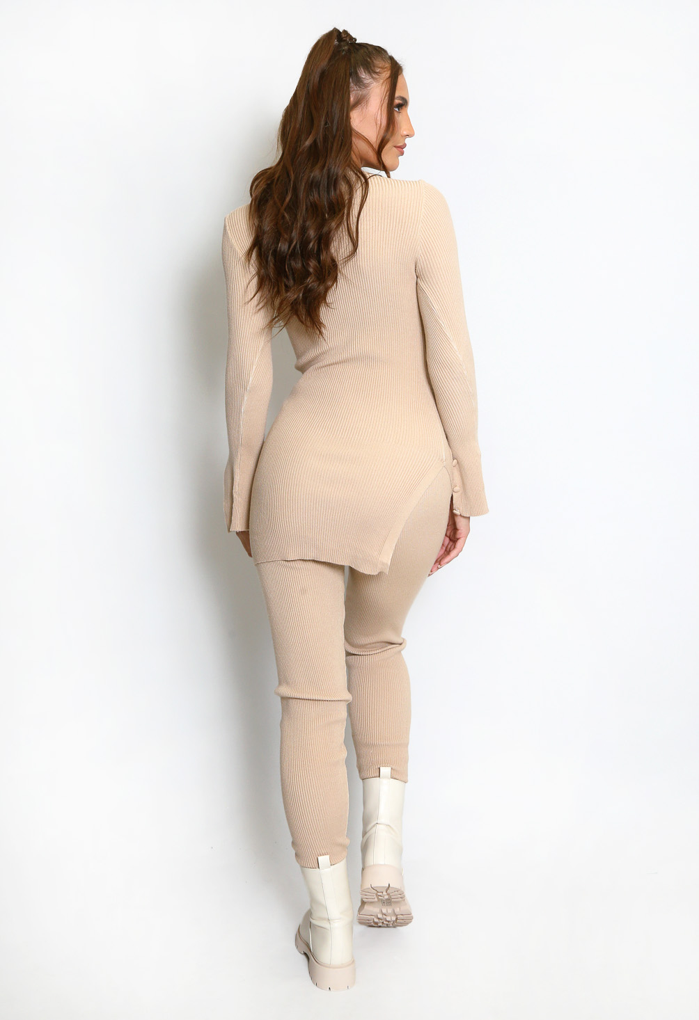 Button Sleeve Ribbed Long Jumper And Leggings Set - Buy Fashion