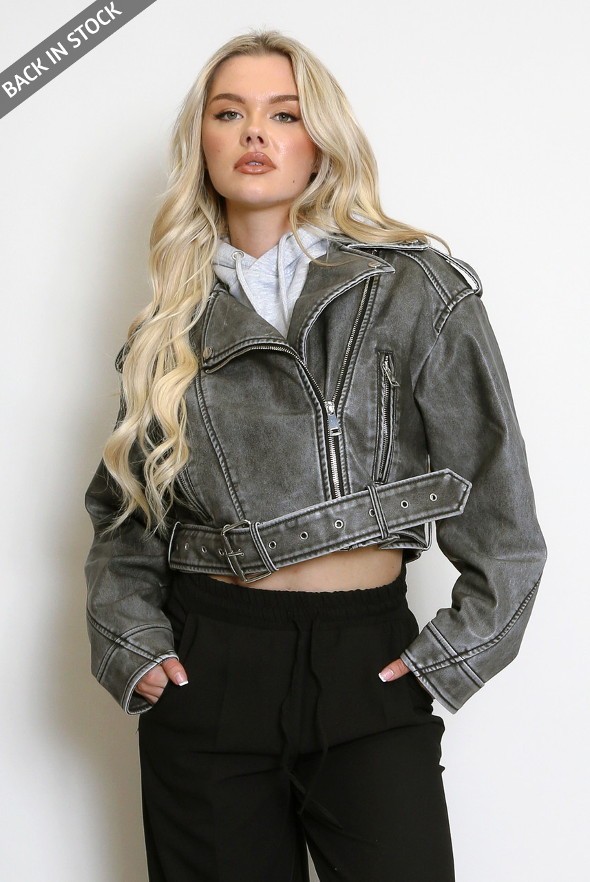 FAUX LEATHER CROP BIKER JACKET