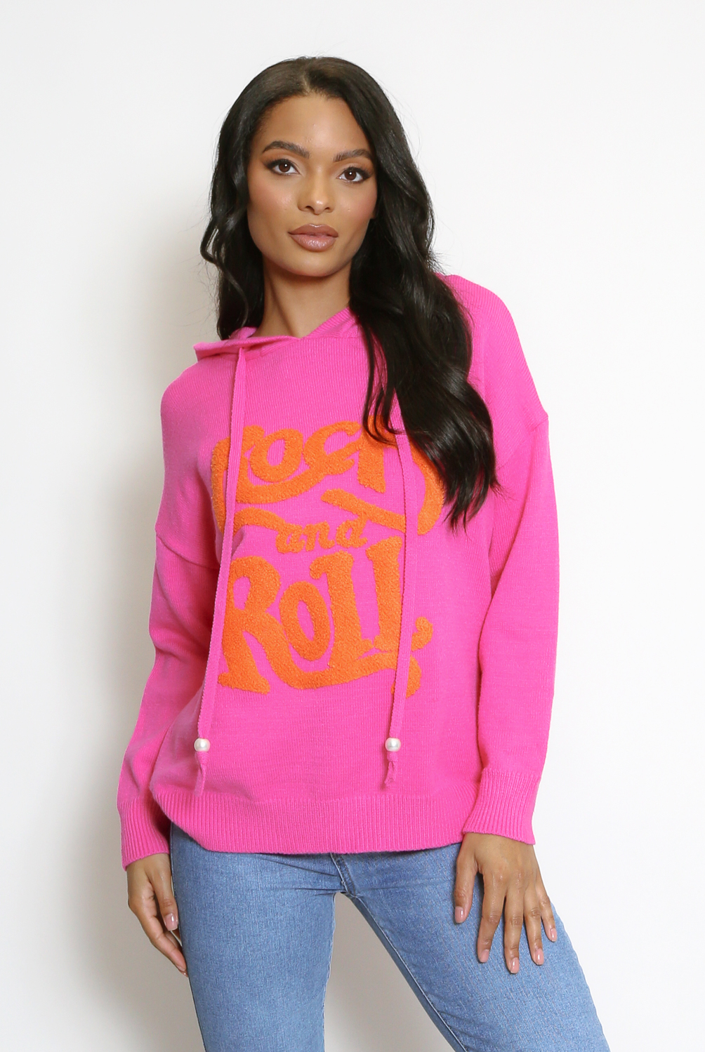 ROCK & ROLL Slogan Knitted Hoodie - Buy Fashion Wholesale in The UK