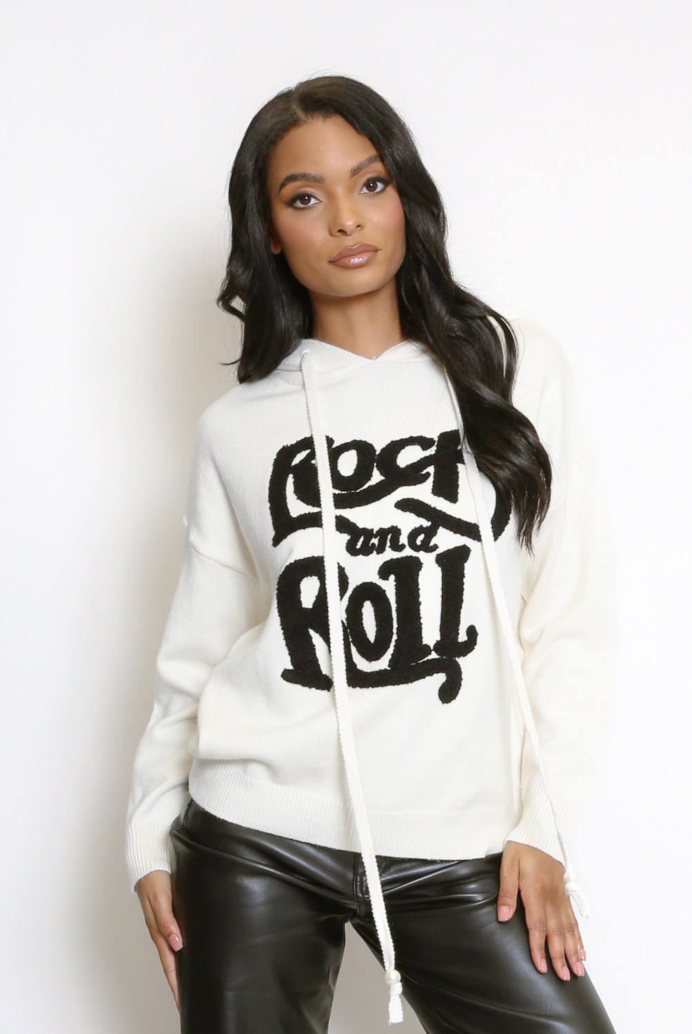 ROCK & ROLL Slogan Knitted Hoodie - Buy Fashion Wholesale in The UK