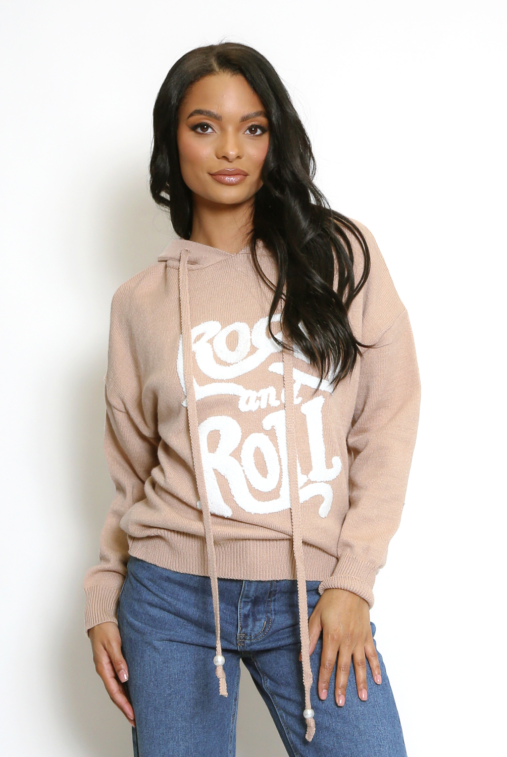 ROCK & ROLL Slogan Knitted Hoodie - Buy Fashion Wholesale in The UK