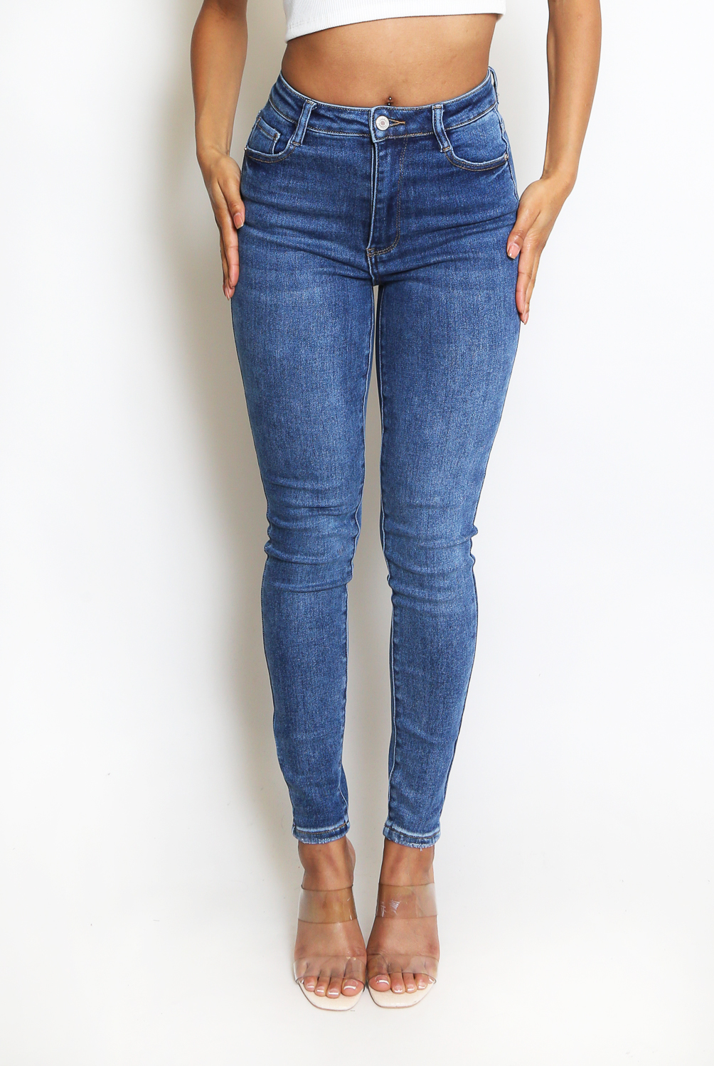 Mid Blue High Waisted Skinny Fit Jeans - Buy Fashion Wholesale in The UK