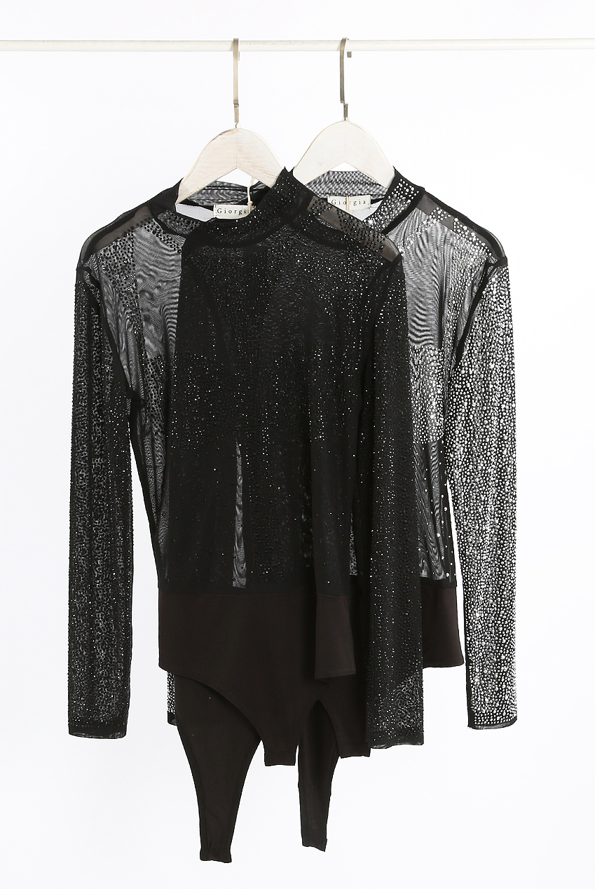 Embellished Diamante High Neck Sheer Bodysuit - Buy Fashion