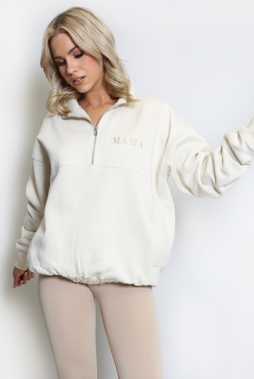Mama Embroidered Half Zip Sweatshirt - Buy Fashion Wholesale in The UK