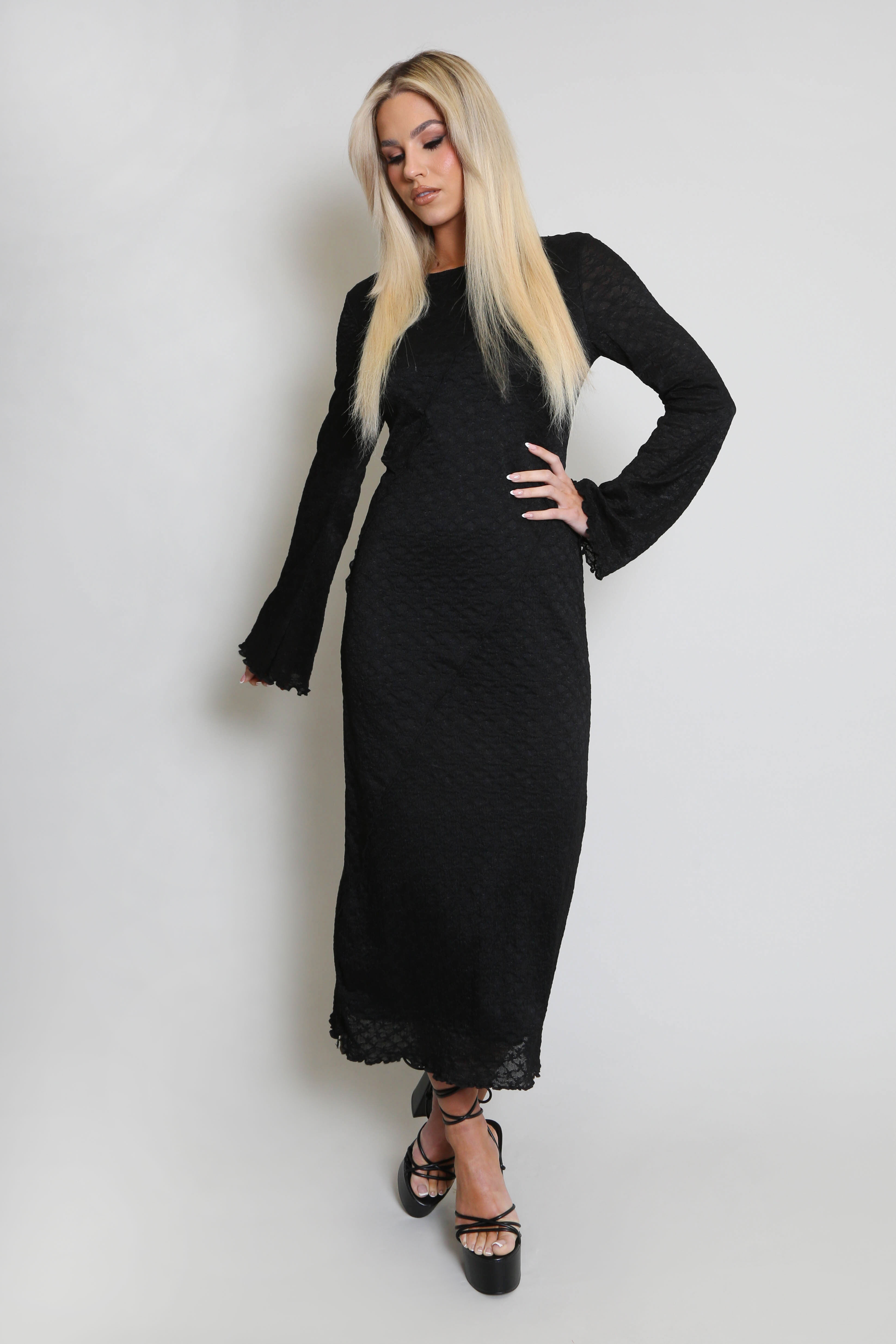Flute Sleeve Lace Maxi Dress - Buy Fashion Wholesale in The UK