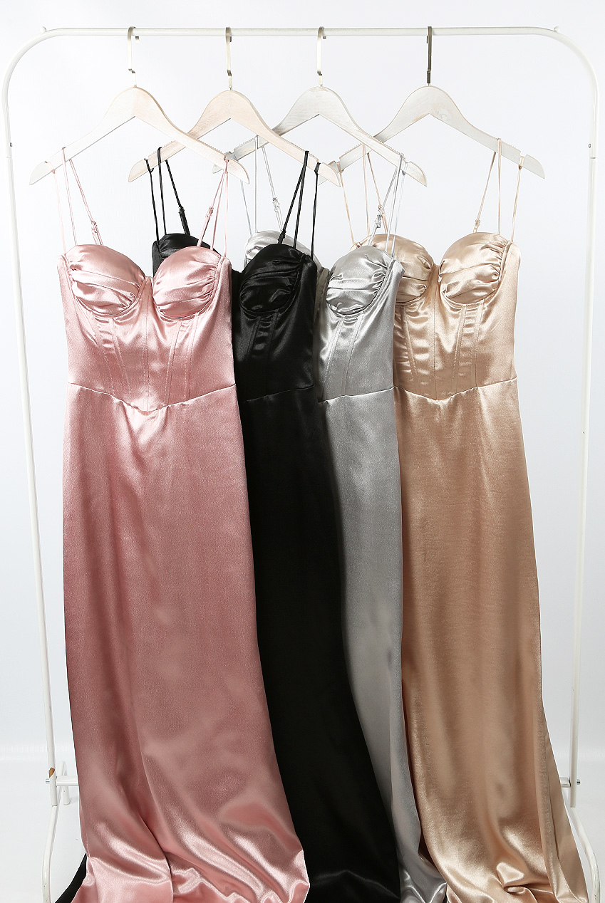 Satin Ruched Zip Up Back Maxi Dress - Buy Fashion Wholesale in The UK