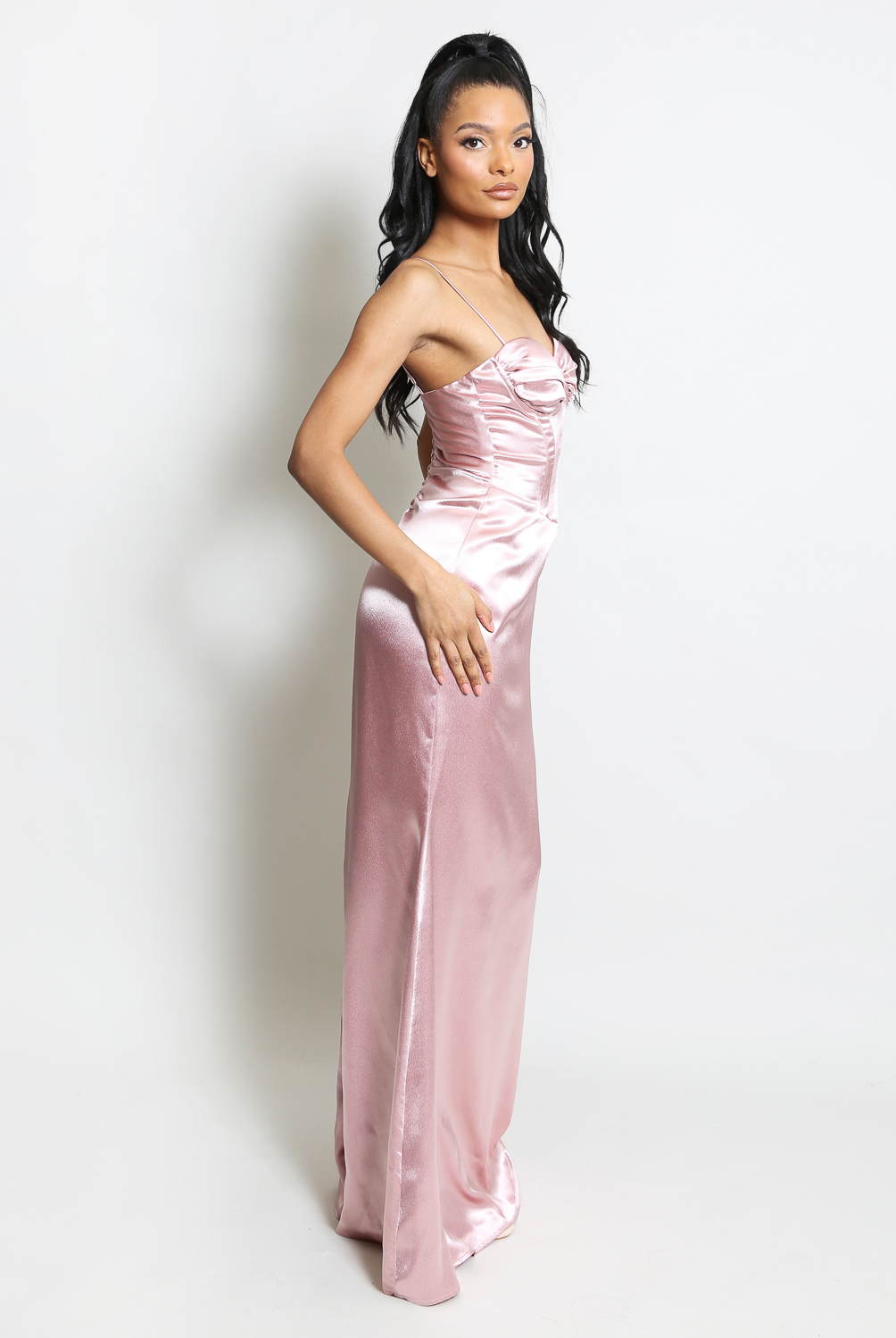 Satin Ruched Zip Up Back Maxi Dress - Buy Fashion Wholesale in The UK