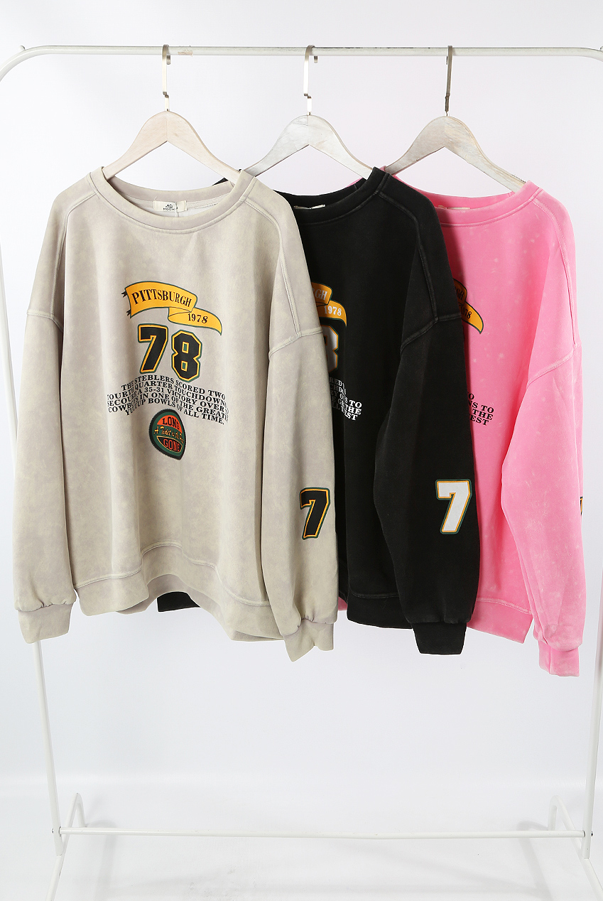 【BAON】[unisex] Golb Printing Pigment Over Round Sweatshirt Biacolum Graphic Long Sleeve Blue Linen Shirts for Men