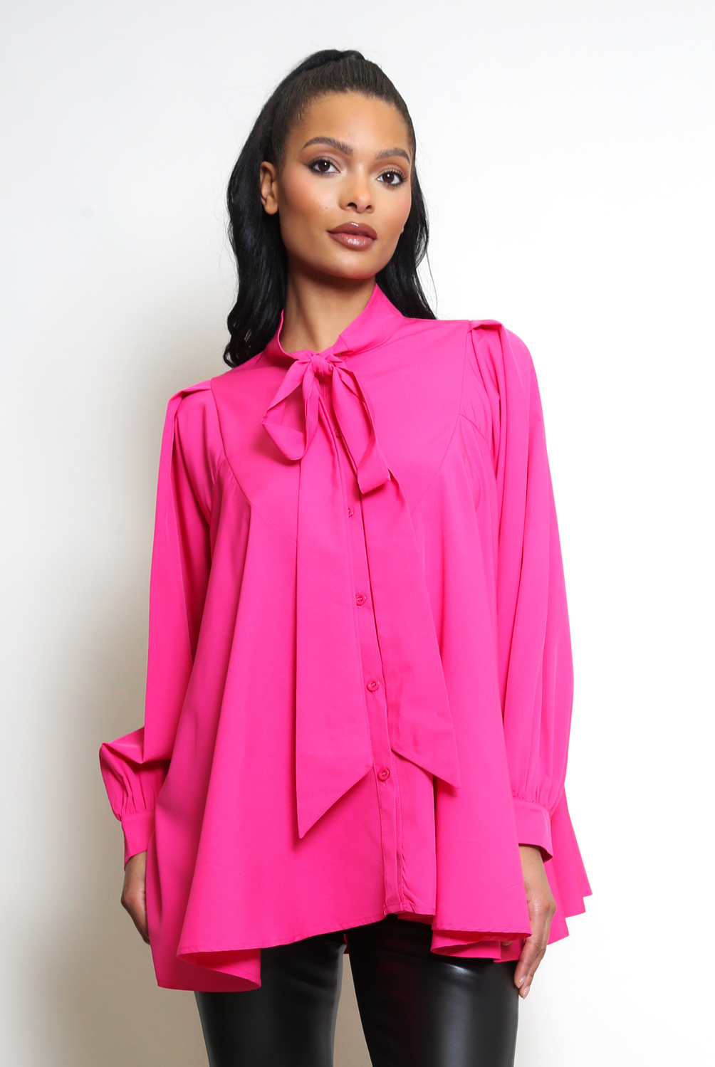Oversized Blouse With Neck Tie - Buy Fashion Wholesale in The UK