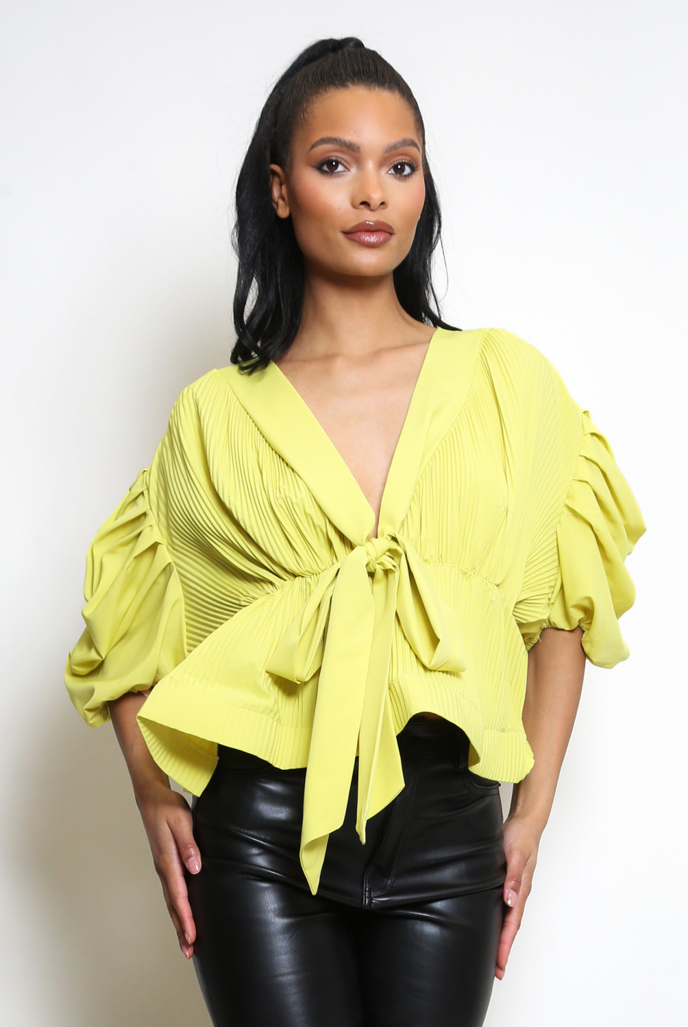 Tie Front Pleated Peplum Blouse - Buy Fashion Wholesale in The UK