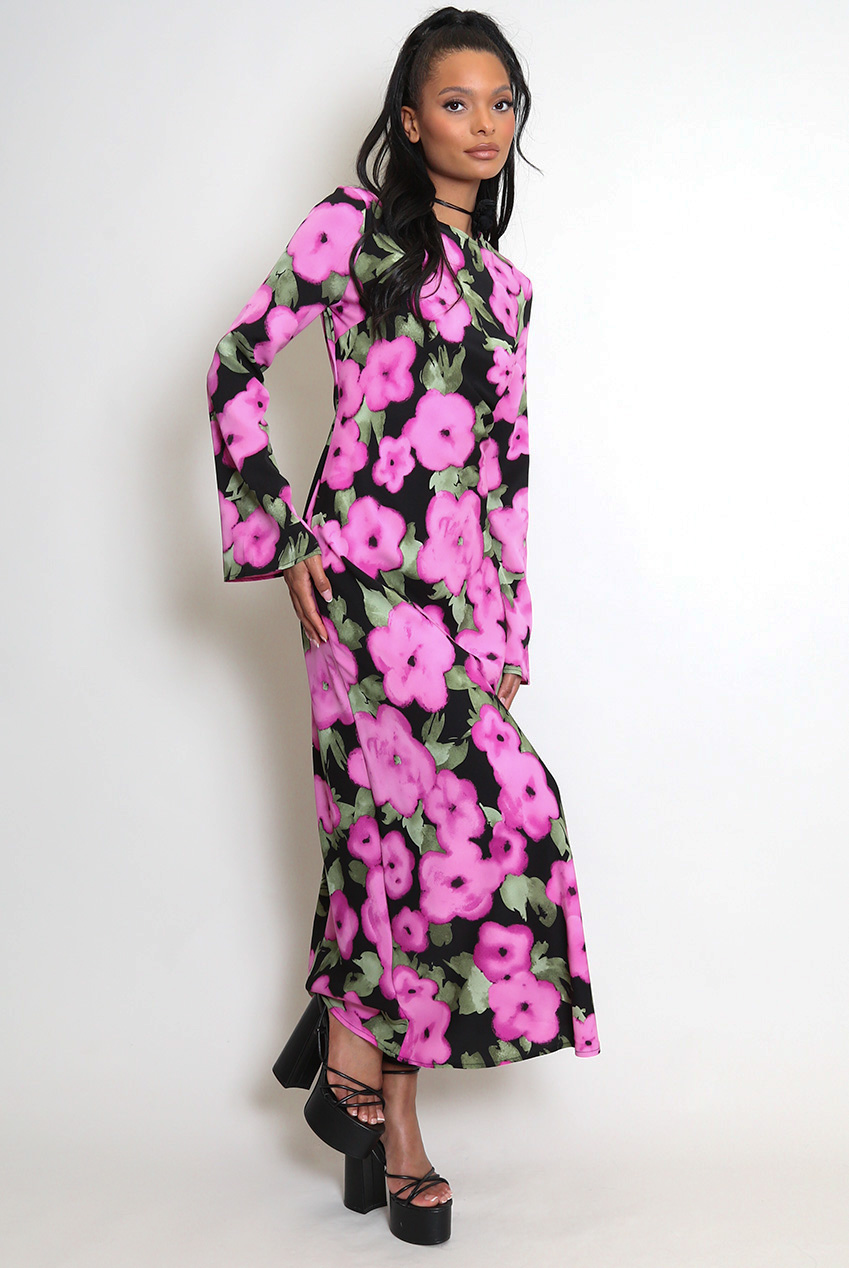 Flower Print Flare Maxi Dress
