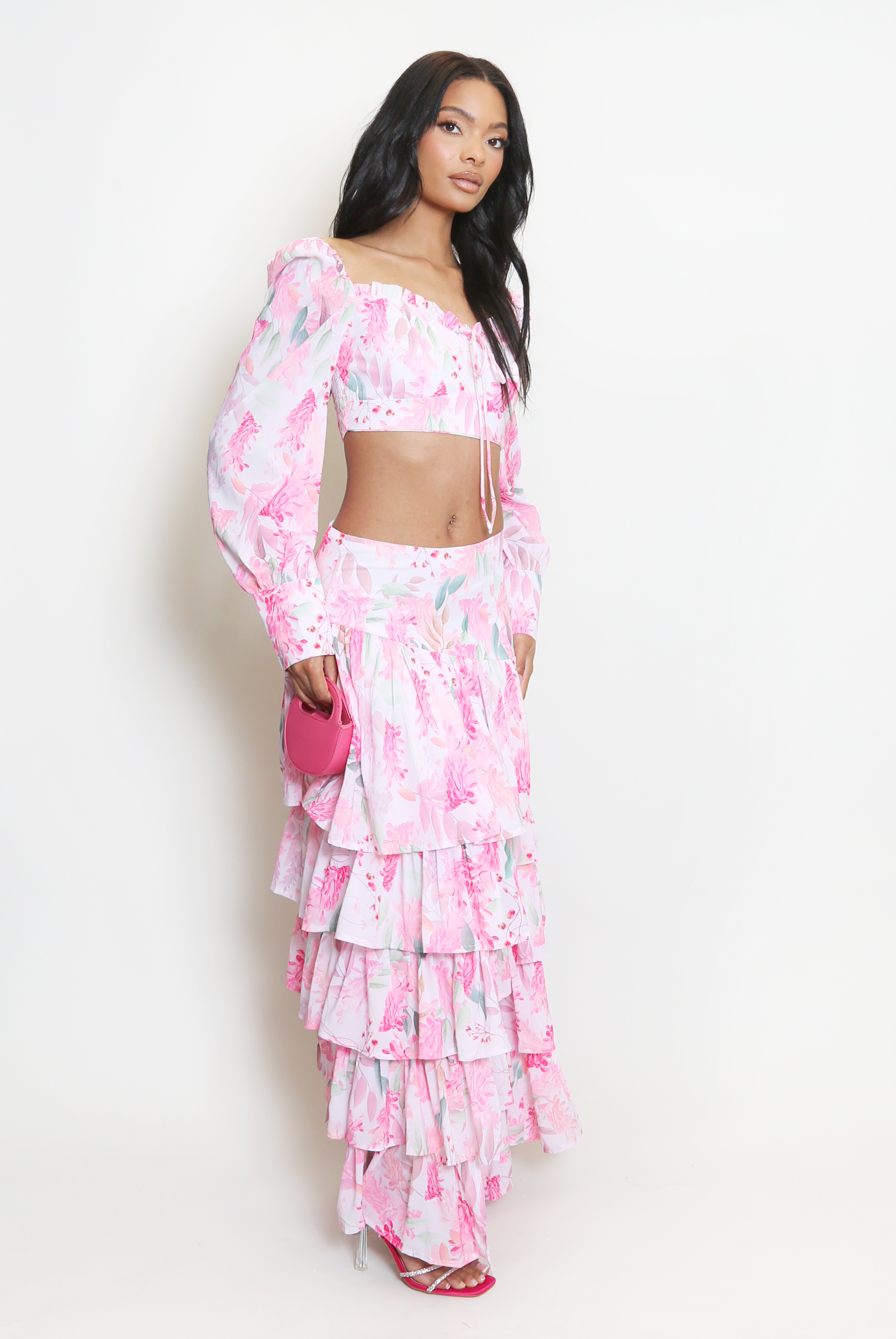 Blooming Breeze Printed Top & Layered Skirt Set