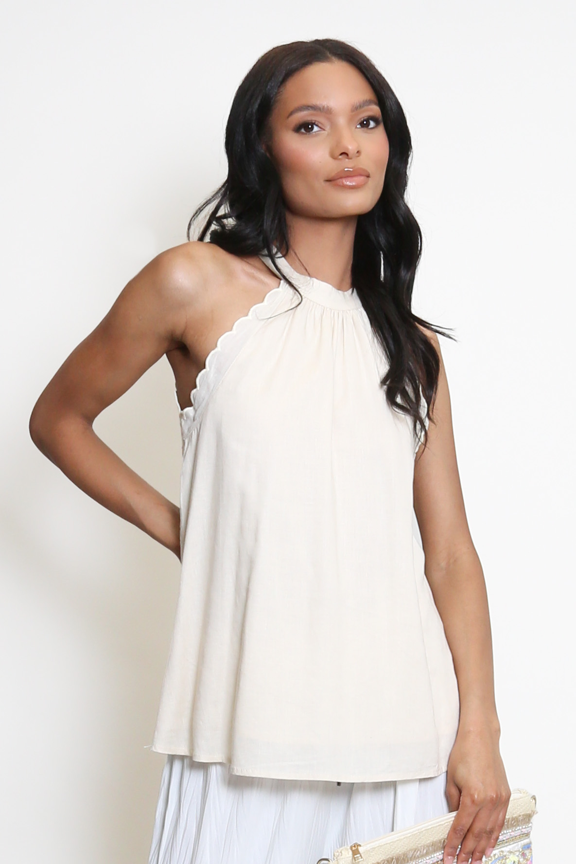Scallop Hem High Neck Blouse - Buy Fashion Wholesale in The UK