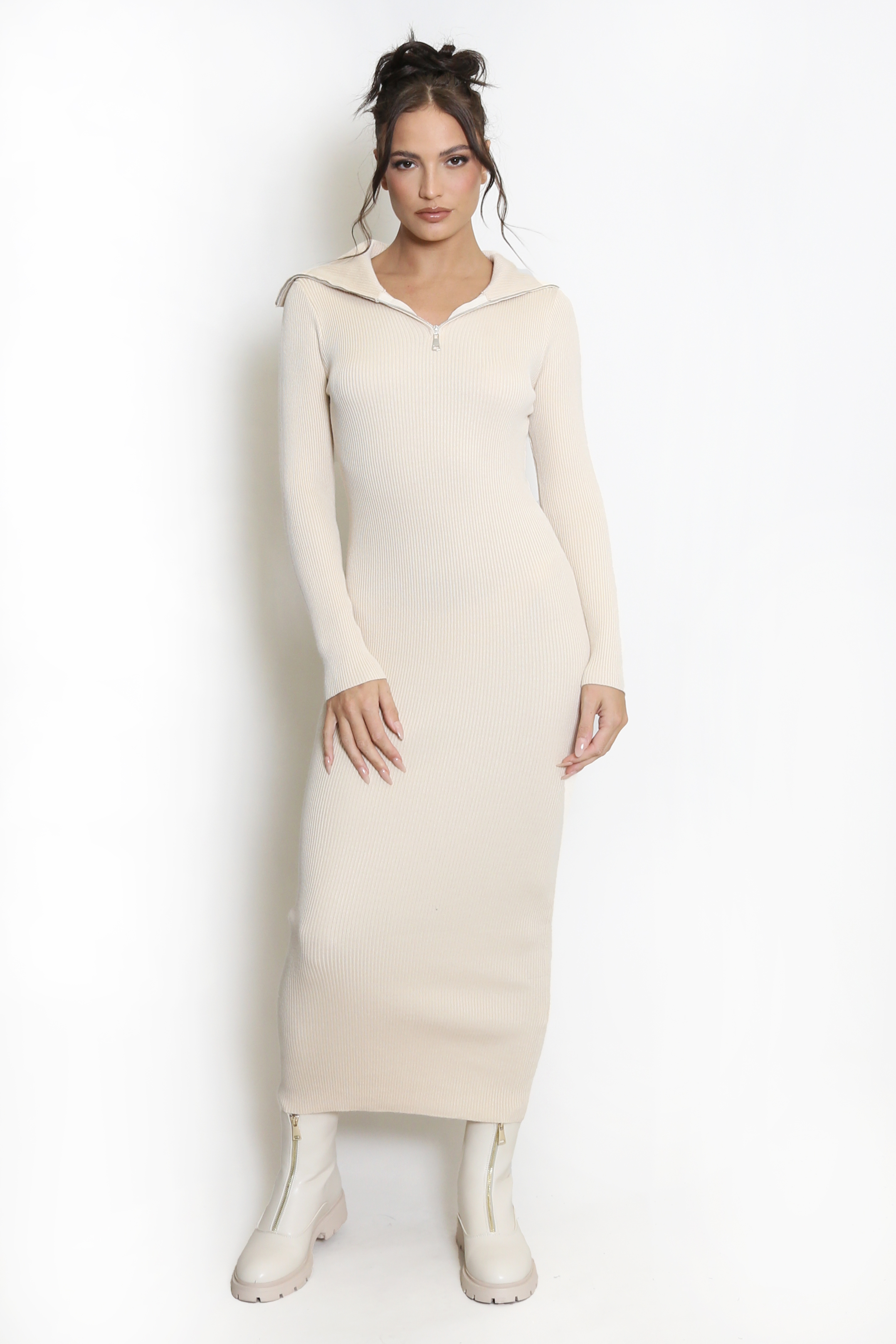 Fine Knit Zip Collar Midi Dress - Buy Fashion Wholesale in The UK