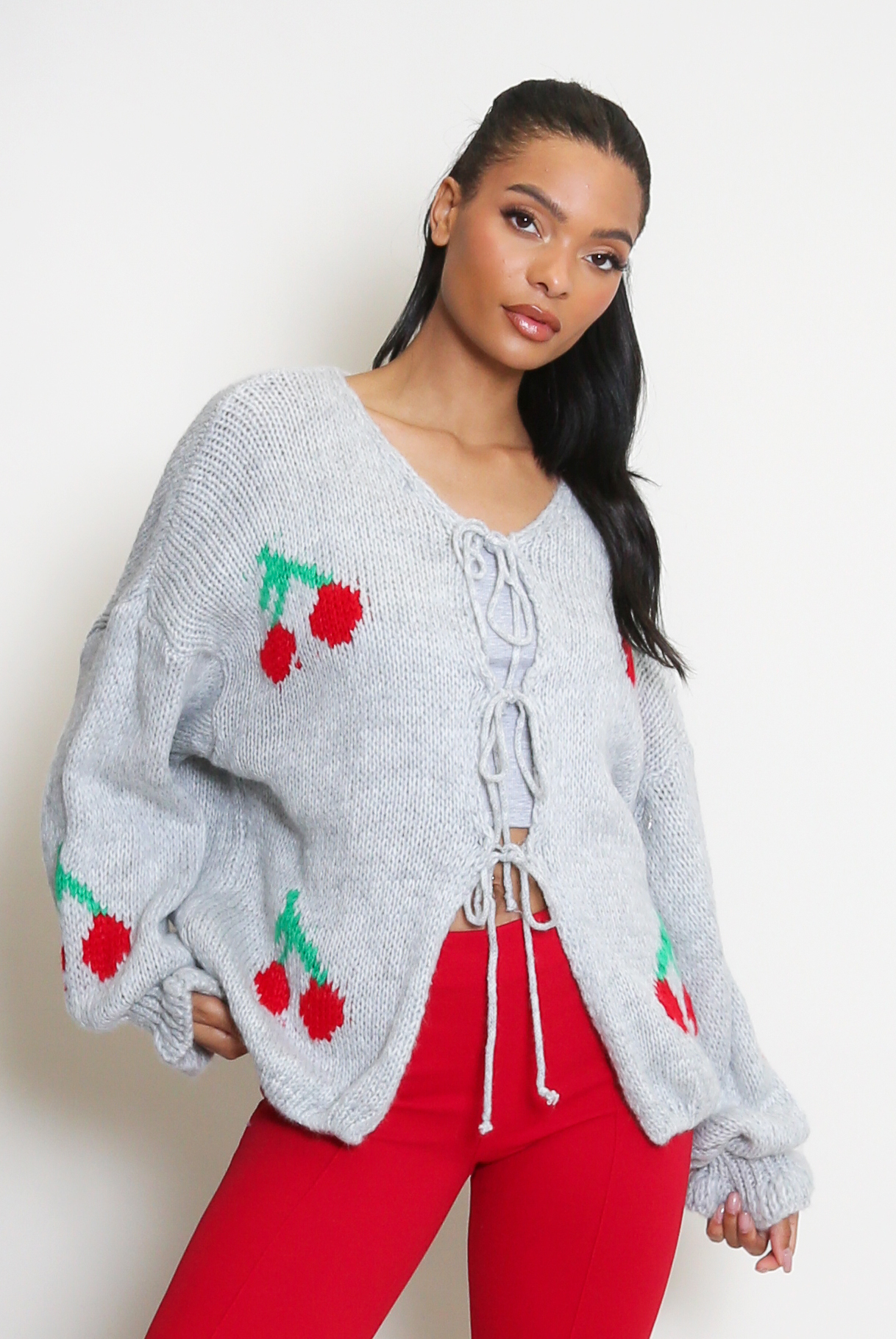 Cherry Tie Front Cable Knit Cardigan - Buy Fashion Wholesale in The UK