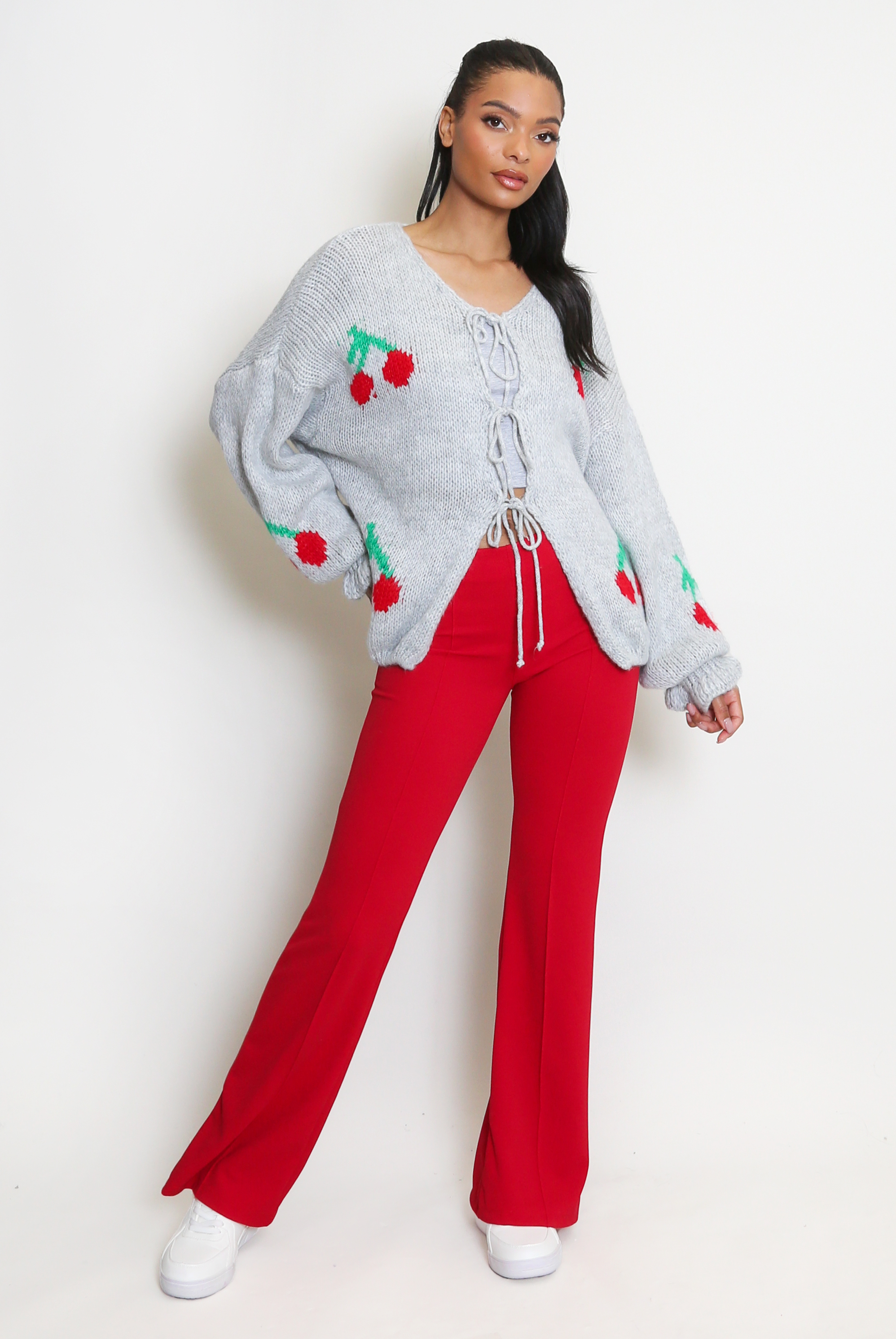 Cherry Tie Front Cable Knit Cardigan - Buy Fashion Wholesale in The UK