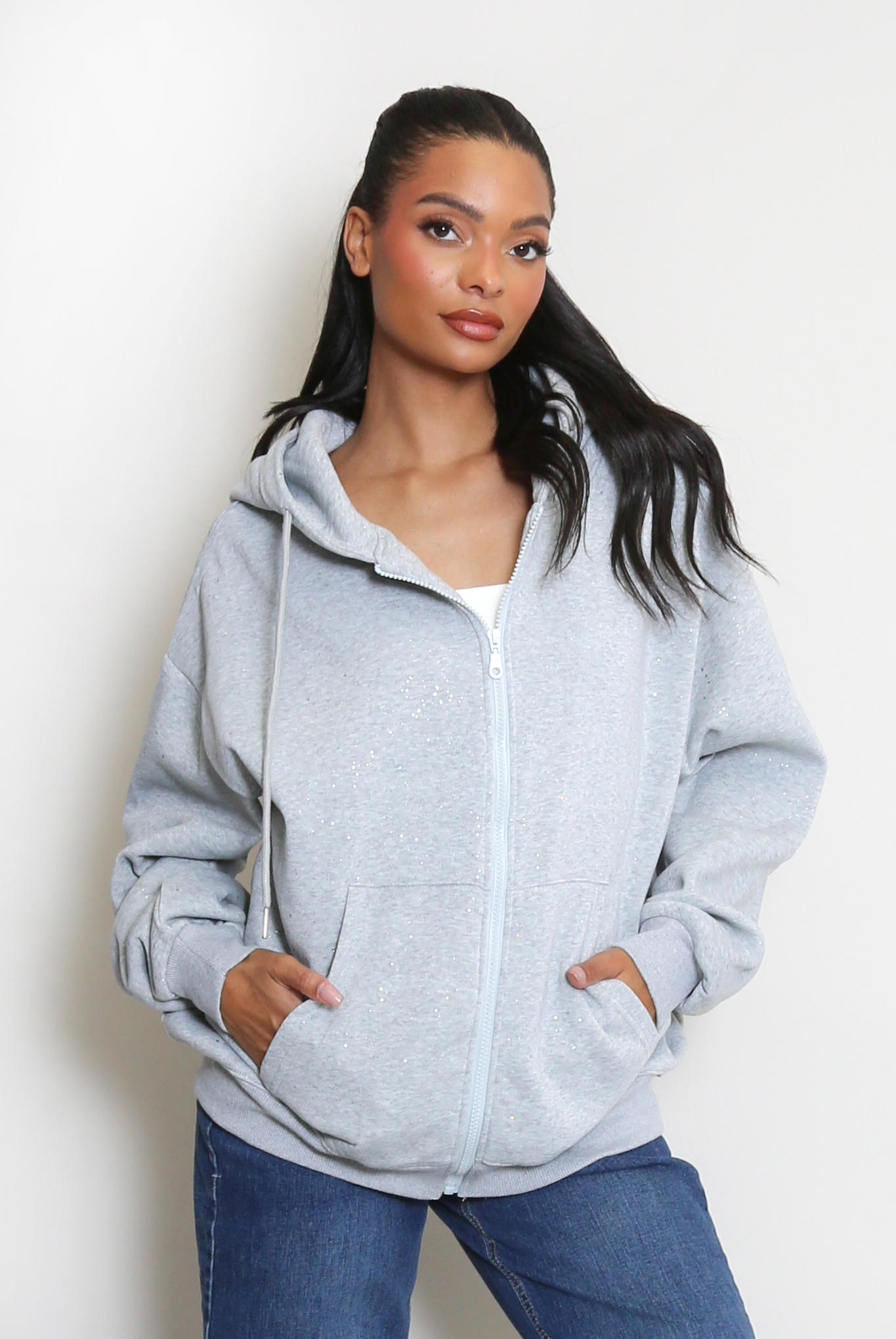 Glitter Zipper Hoodie - Buy Fashion Wholesale in The UK