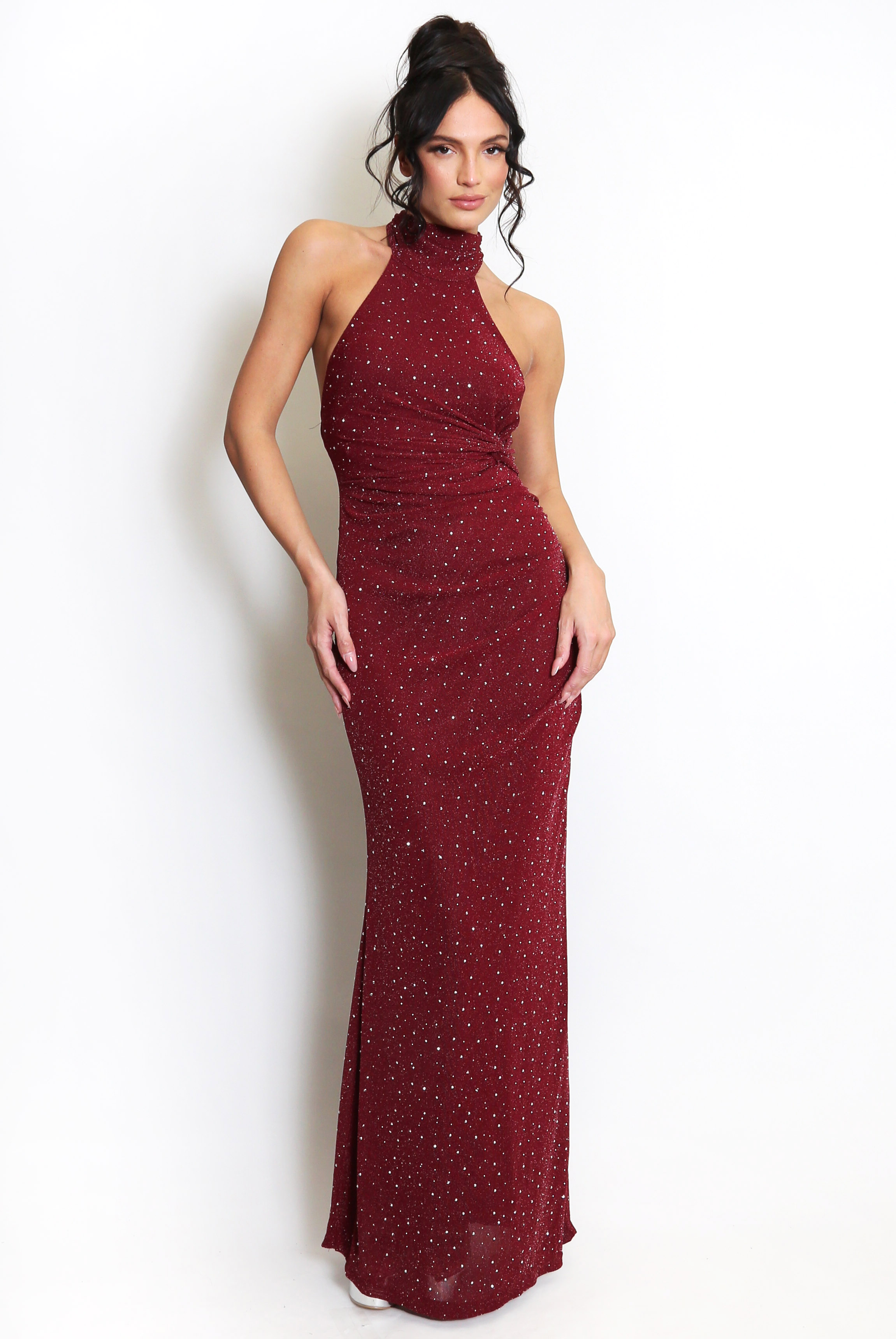 Halter Neck Sequined Maxi Dress