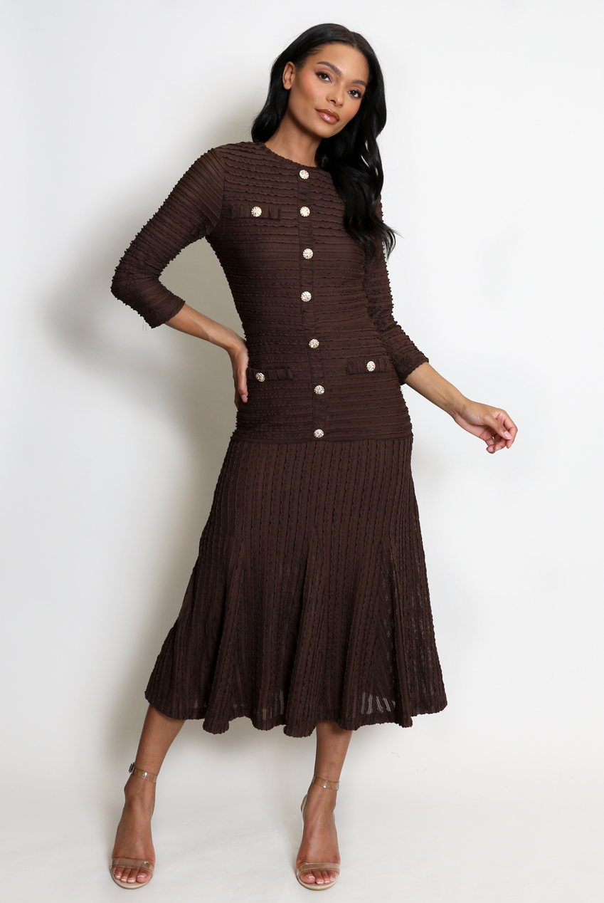 Flared Cuff Button-Front Maxi Dress