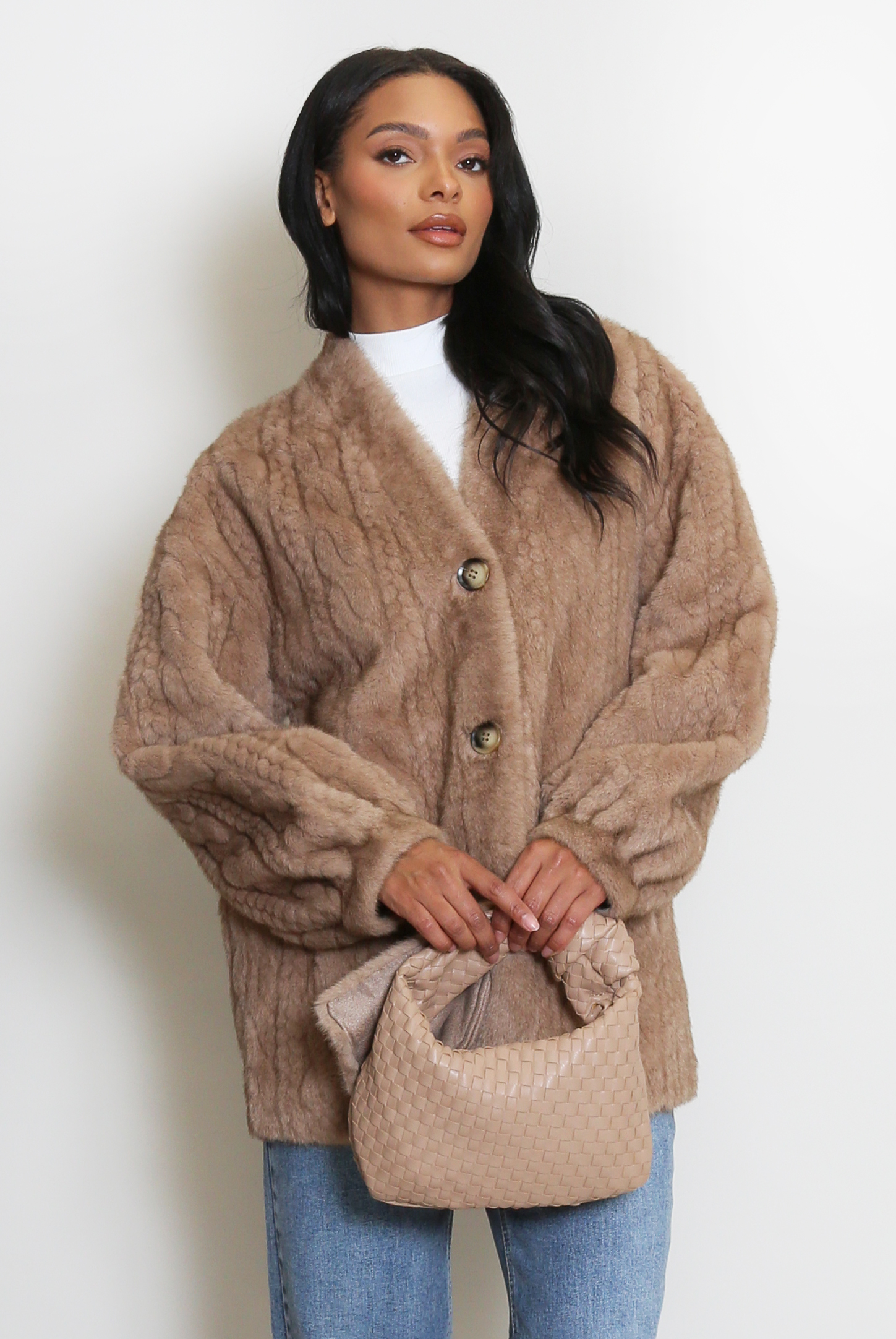 fur cable cardigan(pellicule) Bunny fur cable knit cardigan