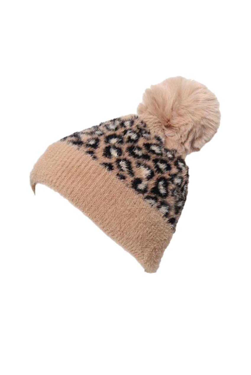 Leopard print bobble hat store