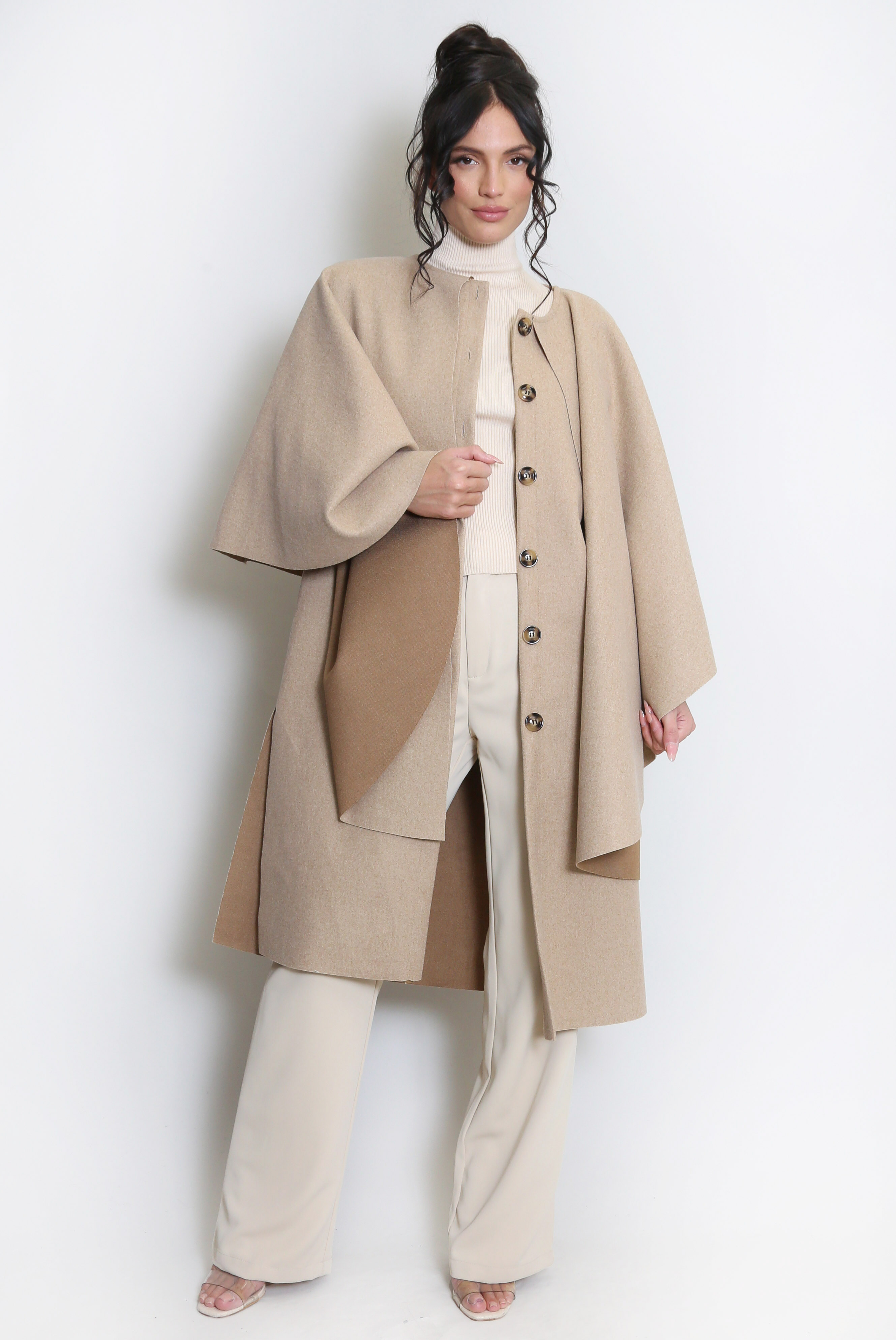 Caped Button Front Overcoat - Buy Fashion Wholesale in The UK
