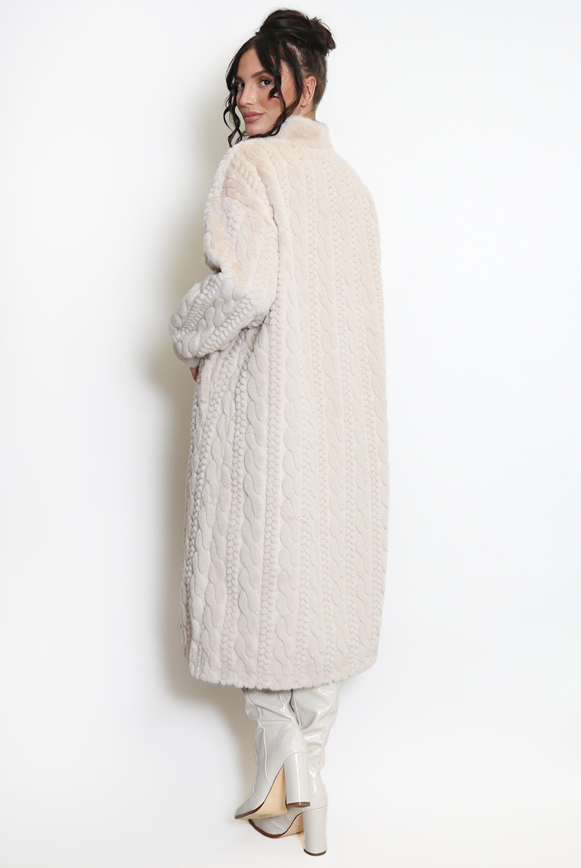 Cable Look Faux Fur Long Coat - Buy Fashion Wholesale in The UK